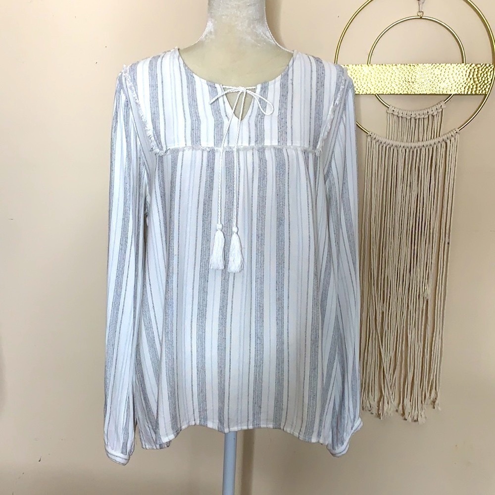 cloth & stone • striped boho fringe top
